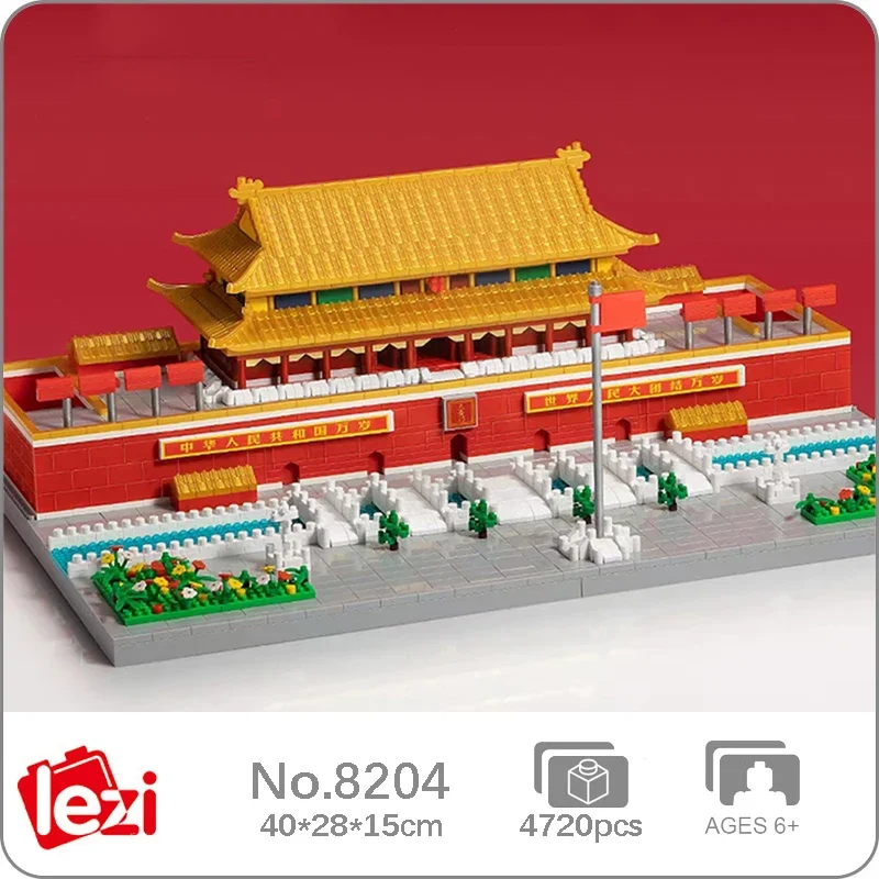 

Lezi 8204 World Architecture China Tiananmen Square Flag River Model Mini Diamond Blocks Bricks Building Toy For Children No Box