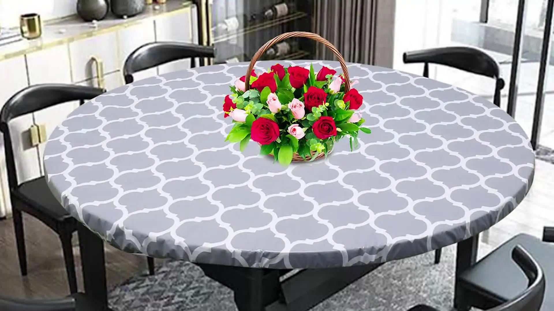Rond Tafelkleed Elastisch,Getailleerde Tafelhoes Elastische Randen voor Eetkamer & Picknick,PVC Tafelbeschermer Cover Olie & Waterdicht Met Flanel Terug