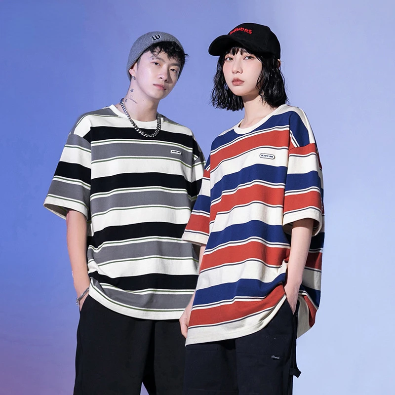 Summer Oversized Striped Shirt Blouse Harajuku Tops Woman Man T-Shirt Short Sleeve Gothic Shirts Teen Casual Streetwear |