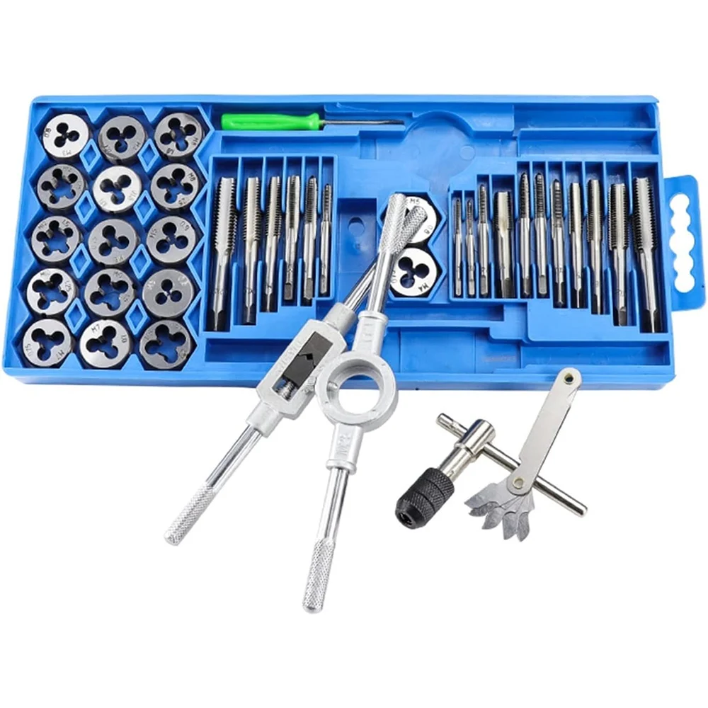 

40Pcs Metric Hand Tap and Die Set M3-M12 Screw Thread Plugs Straight Taper Reamer Tools Wrench Rethreading Set Hand Tools