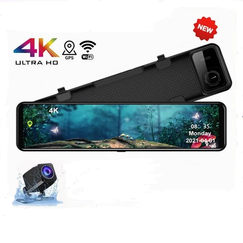 12 "Ips 4K Specchietto Retrovisore Per Auto Dvr Dash Camera Navigazione Gps Sony Imx415 Ultra Hd 2160P Visione Notturna Videoregistratore A 170 Gradi