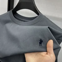 100% pur coton à manches courtes col rond hommes T-shirt vente chaude marque de luxe été exquis poney broderie haut respirant 2