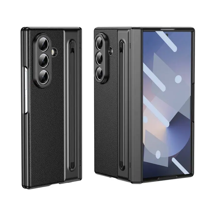 360° Folding Flap Leather Phone Case with Pen Groove and Tempered Glass Film
