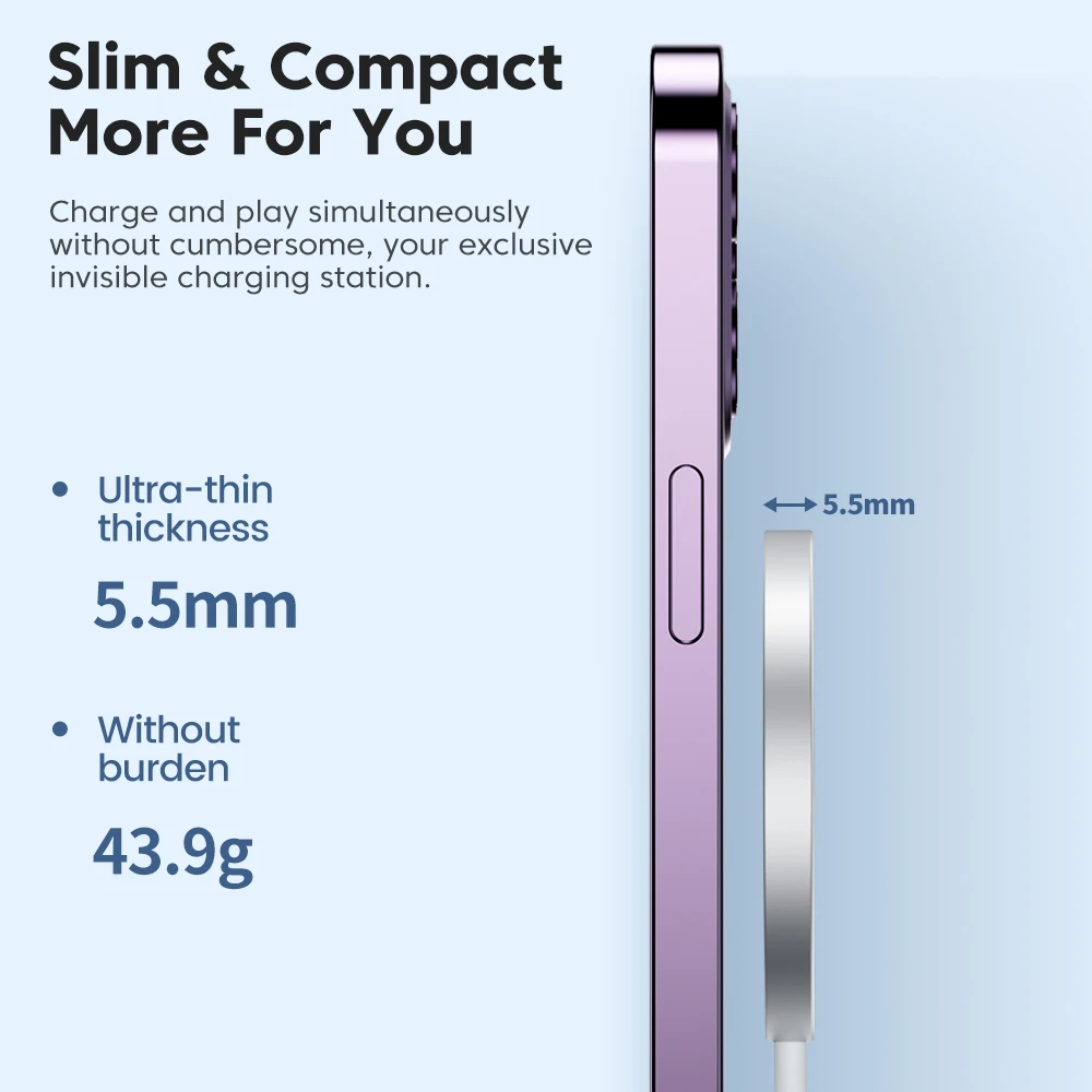 Toocki 아이폰 14 QI 고속 무선 충전 패드, 초박형 5.5mm 휴대폰 충전기, 15W