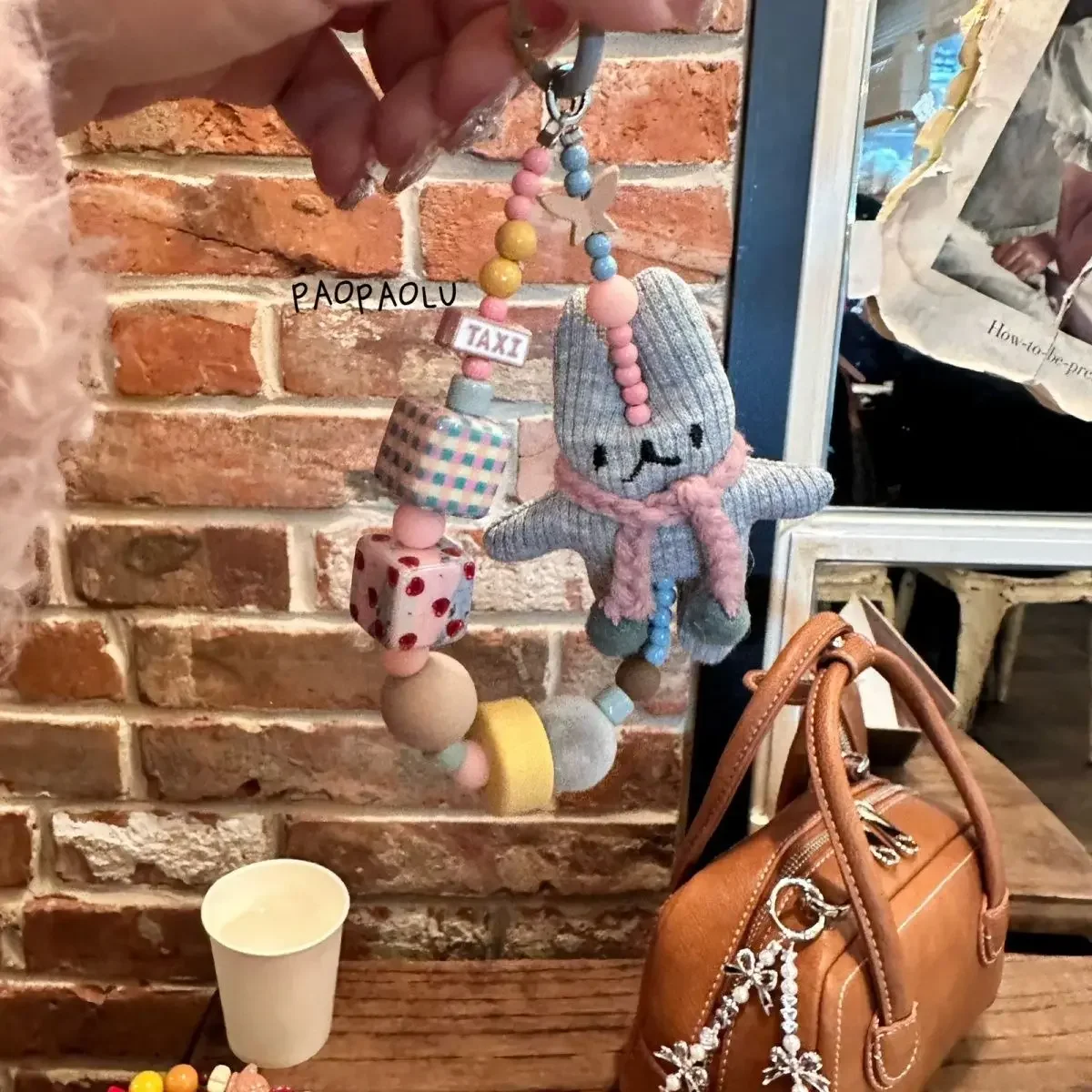 Handmade Rabbit Beaded Phone Strap Lanyard with Card Holder – Korean-Inspired Custom Design