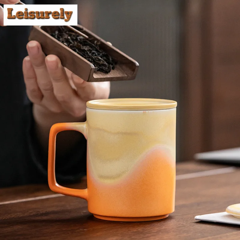 320ml Gradient Distant Hills Straight Body Filter Tea Separator Cup Handmade Tea Mug with Infuser Tea Making Office Water Cup