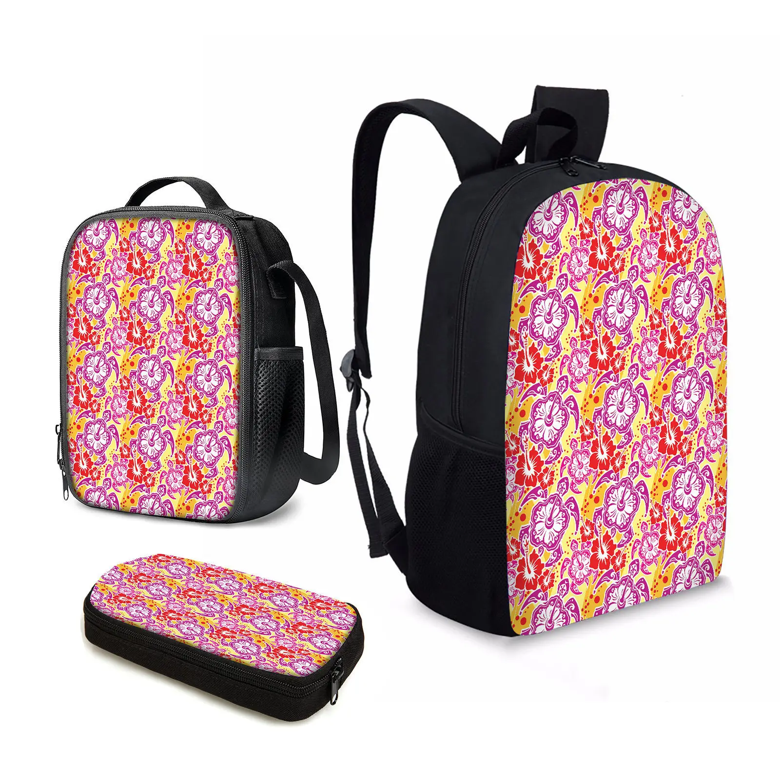 

YIKELUO Trendy Polynesia Mandala Backpack Floral Print Waterproof Travel Bag 3PCS Children's Back To School Gifts Knapsack