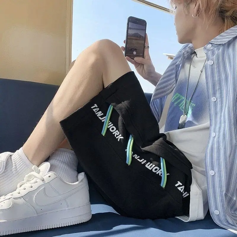 Ribbon Shorts High Street Men's American Basketball Sport Capris Summer Casual Pants Trend Label