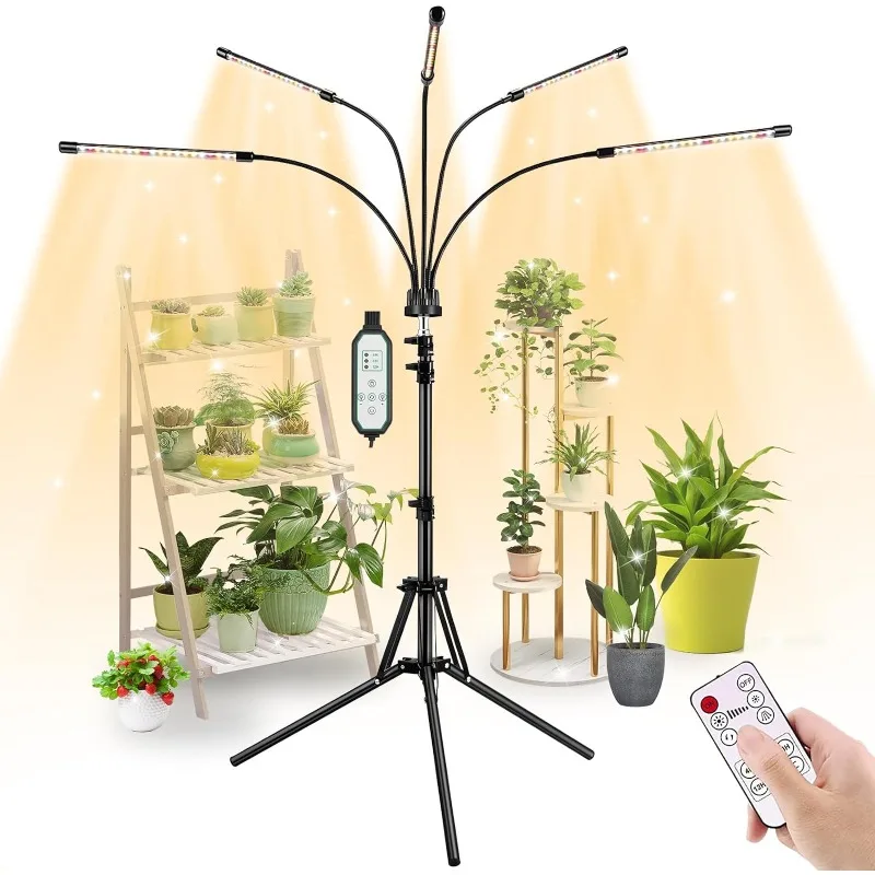 

fyheart Grow Lights for Indoor Plants,Full Spectrum Grow Light with Adjustable Stand and Sturdy Clip,5 Light Tube,3 Light Modes,