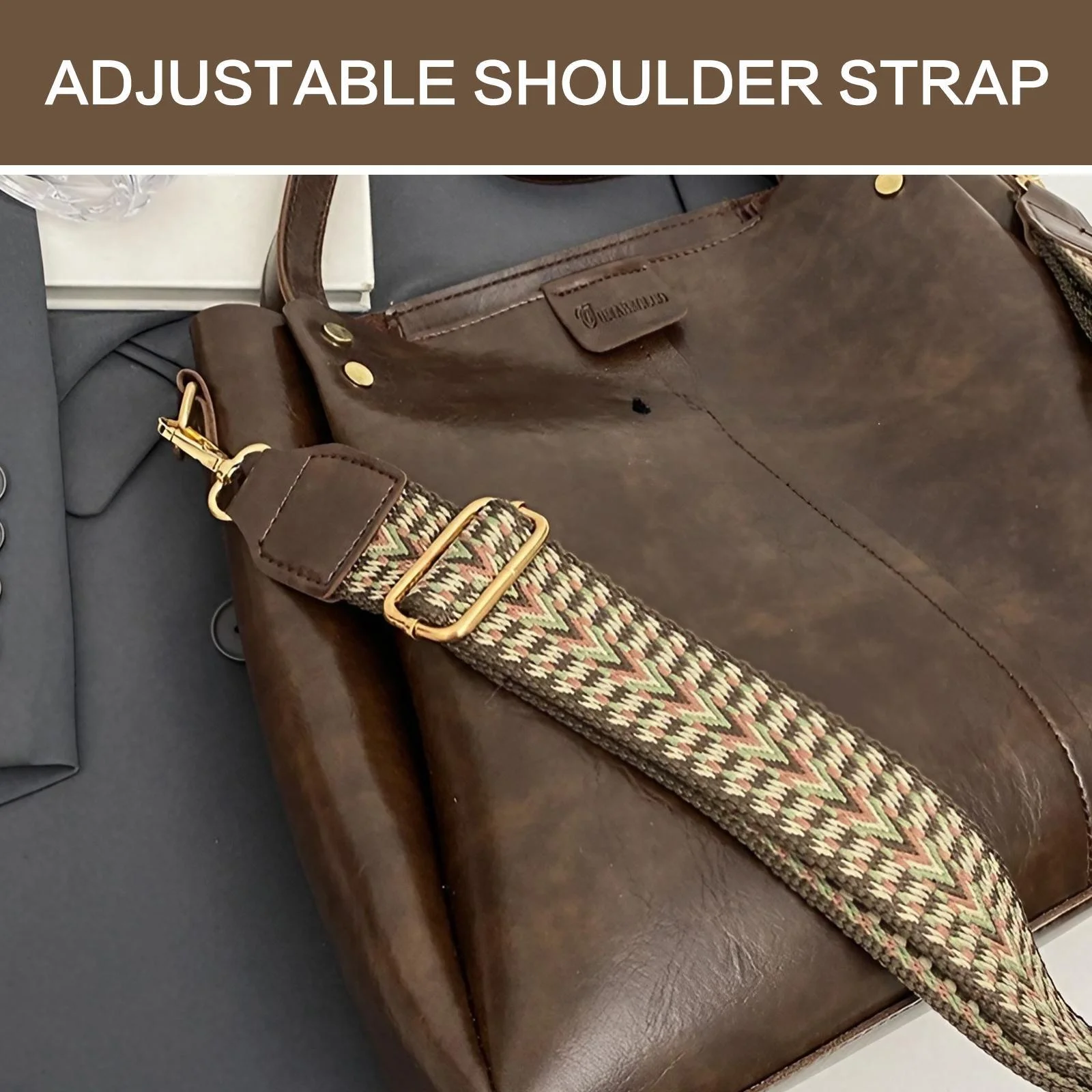 Large capacity PU leather shoulder bag with multi compartments, lightweight, waterproof, and stylish for everyday use. brown 2
