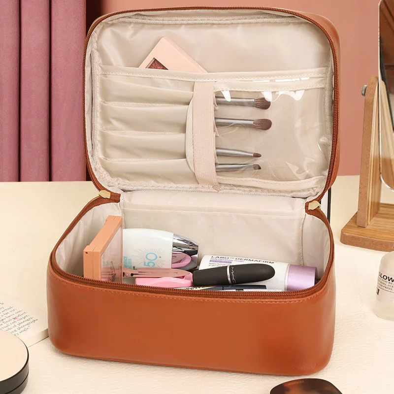 

Multifunctional PU Leather Cosmetic Bag Portable Travel Supplies Handbag Women's Makeup Products Classify Organize Packages Item