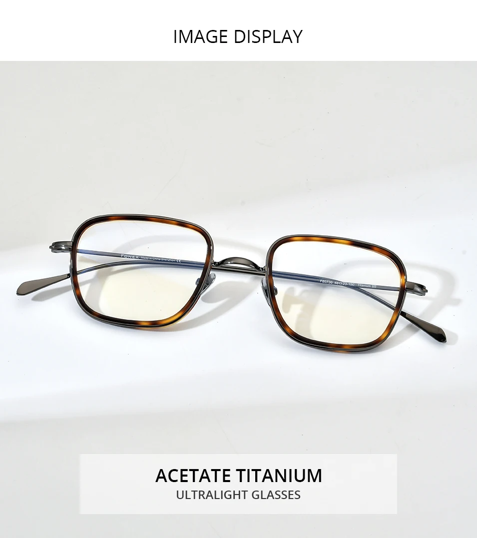 FONEX Acetate Titanium Glasses Frame Men New Retro Square Eyeglasses