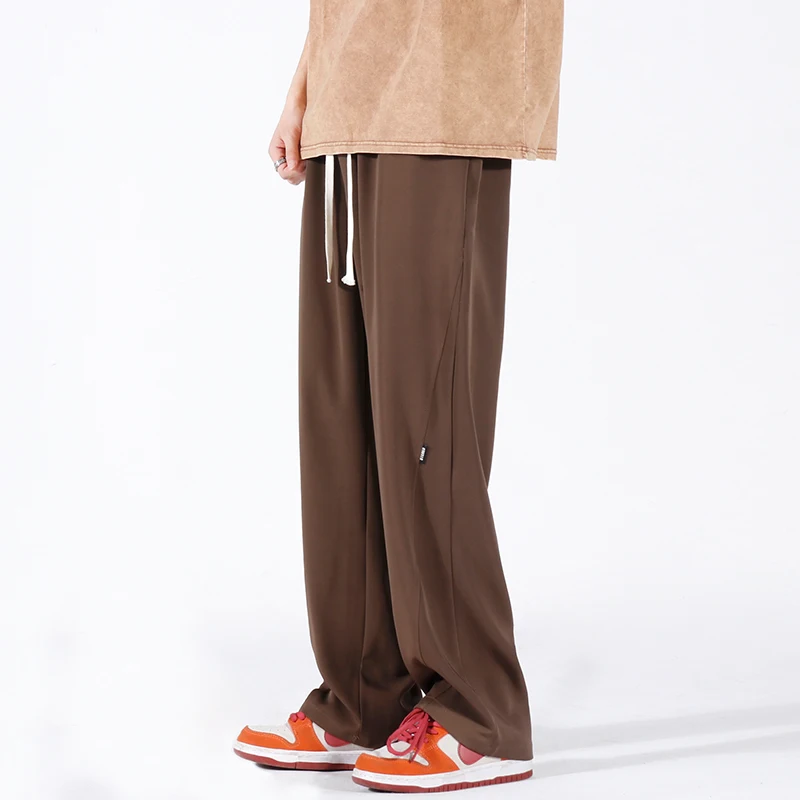 

Лето 2023, большие шелковые прямые брюки в гонконгском стиле, мужские свободные повседневные брюки в западном стиле, брюки с широкими штанинами