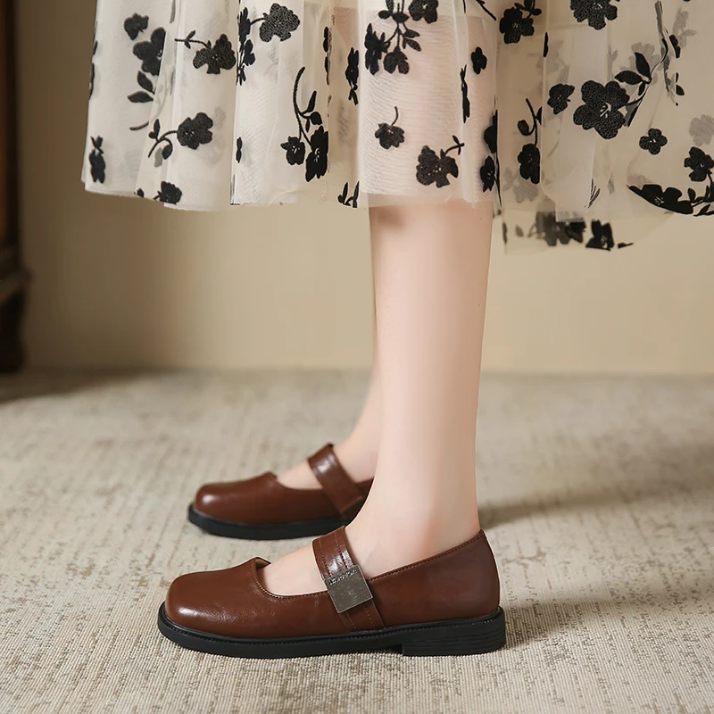 Aphixta 2024 New 2.5cm Low Heels Mary Janes Square Toe Patent Leather Women Shoes Elegant Shallow Pumps Metal Buckle Autumn Shoe