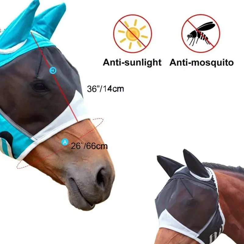 Horse Mask Multi-size Breathable Horse Mask Anti-mosquito Horse Hood Suitable for Small, Medium and Large Horses Pasted to Prevent Mosqu