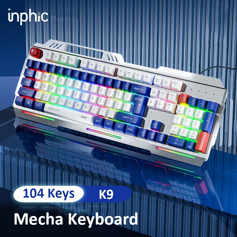 

Inphic K9 Mechanical Keyboard Wired Gaming 104 Keys Keyboard Backlight Metal Keayboard for Laptop/PC