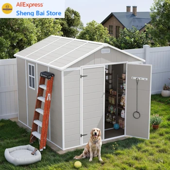 8x8 FT Resin Outdoor Storage Shed with Floor & Lockable Door – Sandstone 1