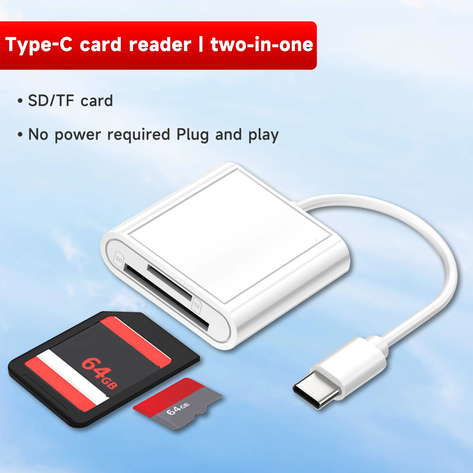2 in 1 OTG 타입 C 카드 리더 USB 플래시 드라이브 (태블릿용 SD/TF 메모리 카드 어댑터, 스마트폰 및 태블릿 호환)