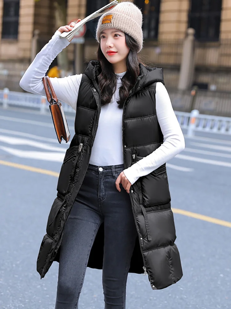 

Autumn Winter Cotton Vest Women Ladies Casual Waistcoat Female Sleeveless Long Vest Jacket Slim Fit Warm Puffer Coat