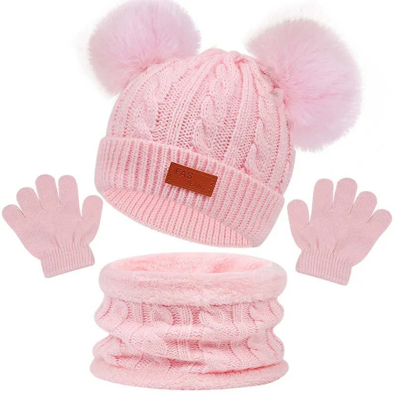 Knitted Hat and Mitten Set for Baby Boys and Girls, Thick Warm Beanie Cap, Gloves for Infant, Winter, 1-5 Years Old