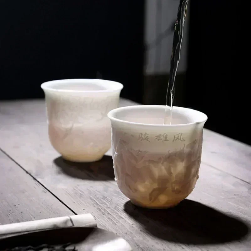 Boutique Ceramic Teacup Meditation Cup Handmade Three-dimensional Relief Tea Bowl Chinese Tea Set Accessories Master Cup tea cup insulated tea cup