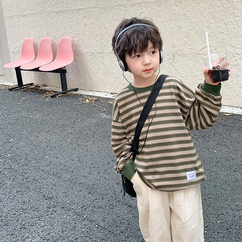 

New Autumn Boys fashion striped cotton T shirts Kids children O-Neck long sleeve Tops