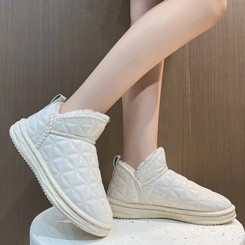 Women's Shoes 2023 High Quality Winter Plush Warm Slip on Mid-Calf Women's Boots Solid Color Round Toe Low-heeled Snow Boots