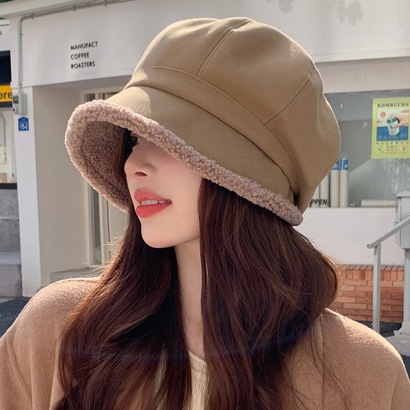 Women's Winter Velvet Beret Hat - Retro Solid Color Newsboy Cap