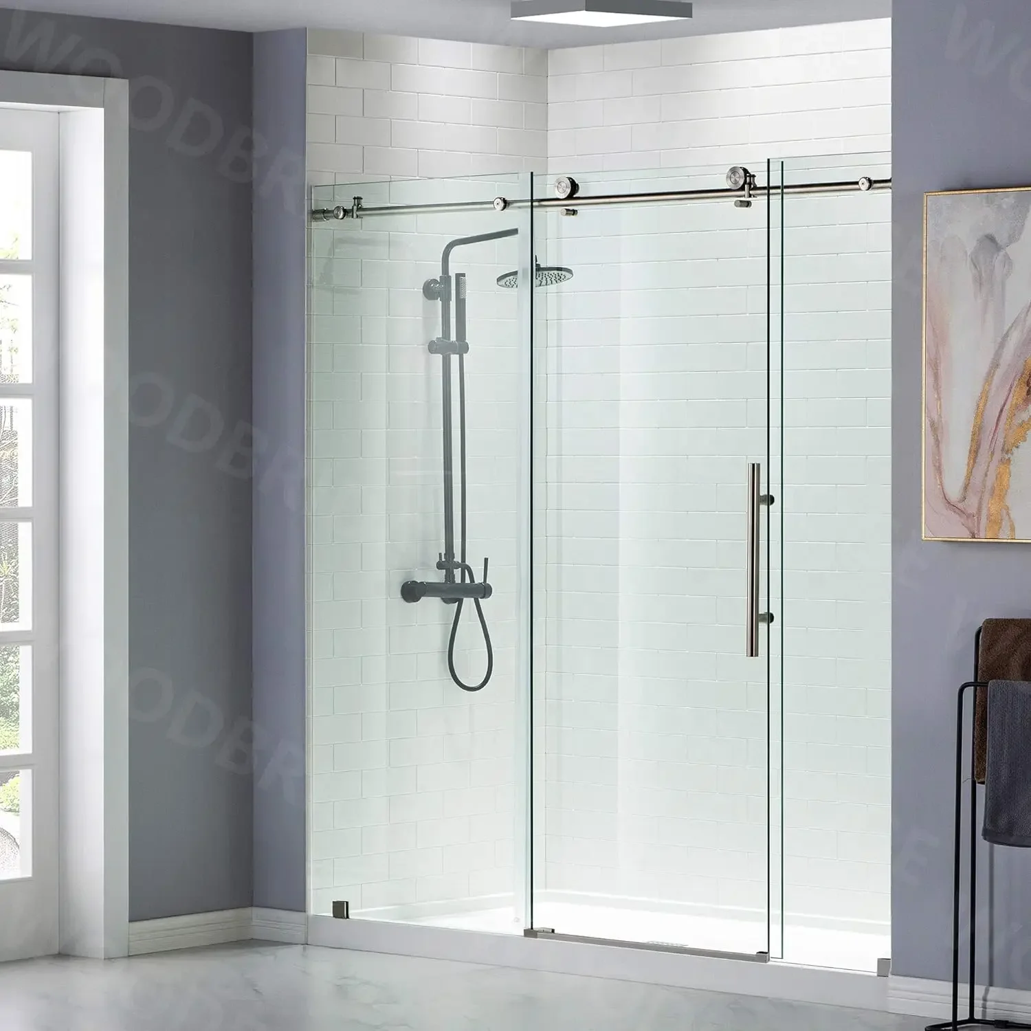 Frameless Shower Doors 68-72" Width x 76" Height with 3/8"(10mm) Clear Tempered Glass 2