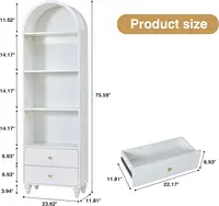 75.59" Tall Bookcase, 4 Tier Arched Bookshelf with 2 Drawers, Modern Book Display Storage Cabinet for Living Room, Bedroom 2