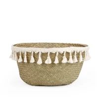 Boho Decor Wicker Baskets Storage Hand Woven Rattan Basket Foldable Pot with Handle Plant Cestos Mimbre Panier Rangement Osier 5