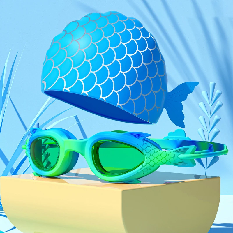 Professional Swimming Goggles HD Waterproof Anti Fog Silicon Swimming Cap Water Swim Goggles Caps for Kids 2
