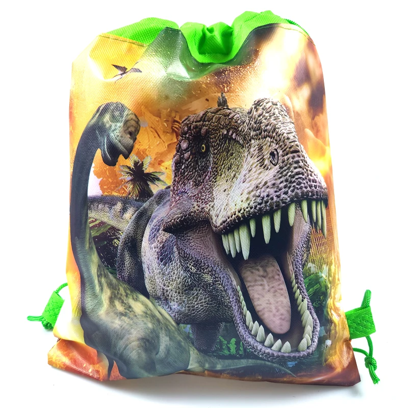 

Happy Birthday Party Jurassic Dinosaurs Theme Backpack Mochila Boys Kids Favors Non-woven Fabrics Drawstring Bags 12pcs/Lot