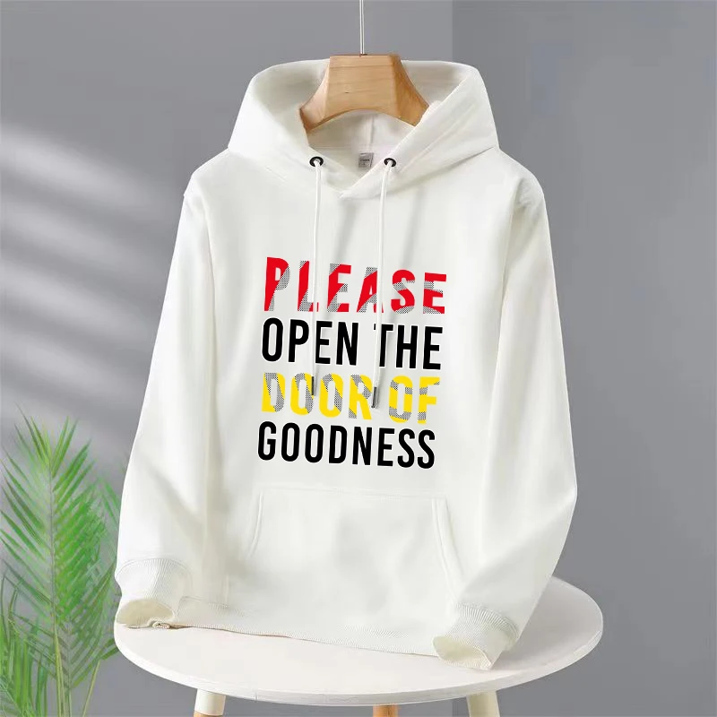 

Please Open The Door Of Goodness letter Women Hoodies Print Hoodie Sweatshirts Anime Hoody Men Streetwear Tops Free Shipping
