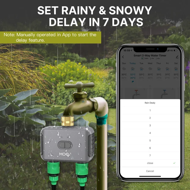 MOES Bluetooth Smart 2-Way Water Valve, Garden Sprinkler, Programmable Timer, Filter, Rain Delay, Automatic Irrigation Control 3