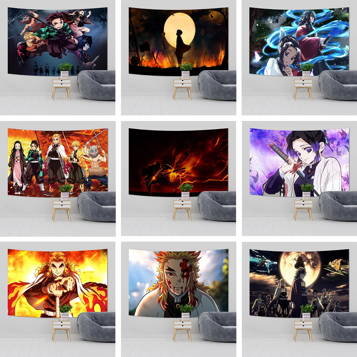 Japanese Anime Tapestry Wall Hanging Hippie Room Decor Demons Slayer Anime Cloth Wall Tapestry Bedroom Background Home Decor