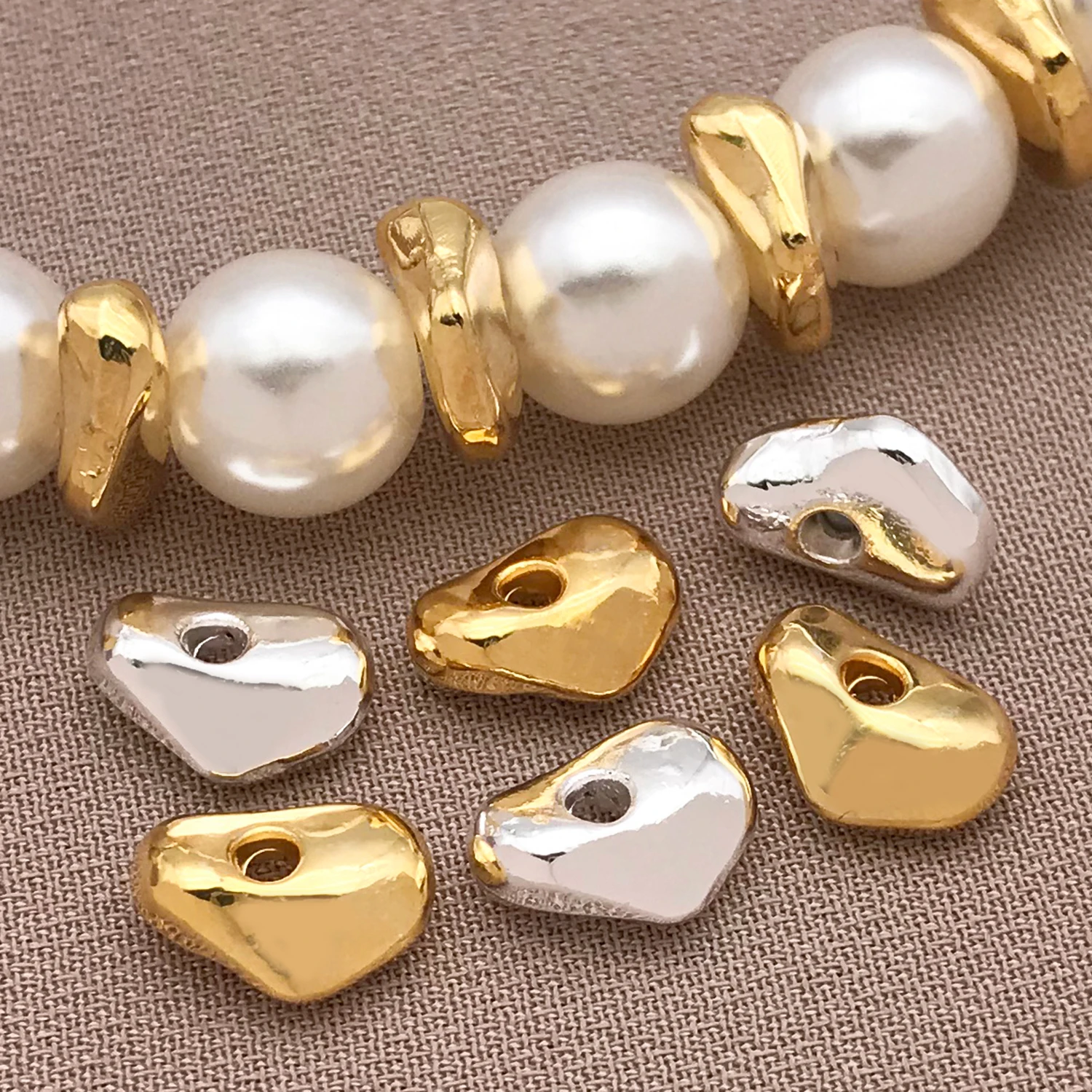 혼합 5/10pcs 18K 구리 도금 진짜 황금 두꺼운 은빛 불규칙한 깨진 실버 스페이서 비즈, DIY 쥬얼리 액세서리 만들기