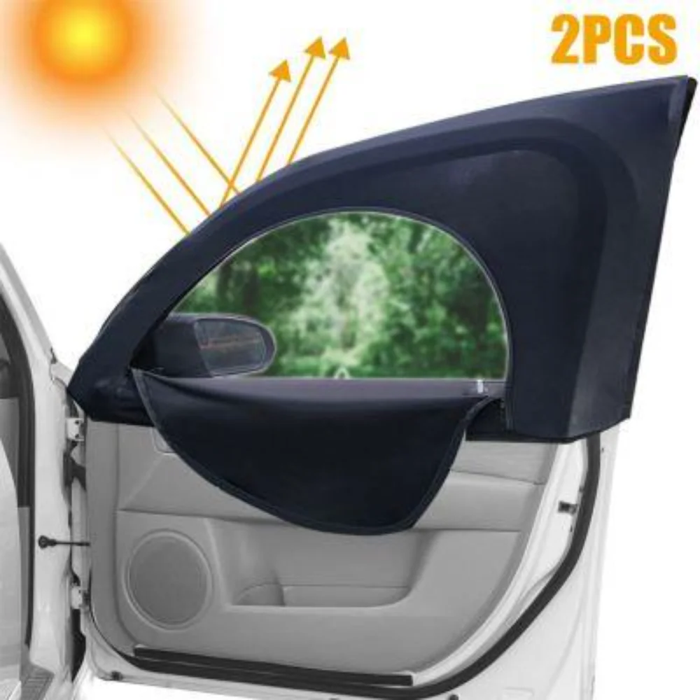 2PCS Car Sun Shade Side Window UV Sunshine Cover Breathable Mesh with Zipper Auto Window Screen