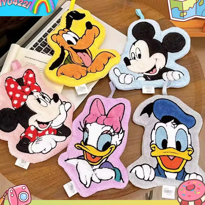 Cartoon Hand Towel Mickey Minnie Pluto Coral Velvet Absorbent Quick Drying Hanging Wipe Cloth For Bathroom Kitchen Adult Women 2