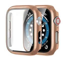Premium Screen Protector Case with Glass & Bumper for Series 7 8 9 45mm (E Rose Gold 31)