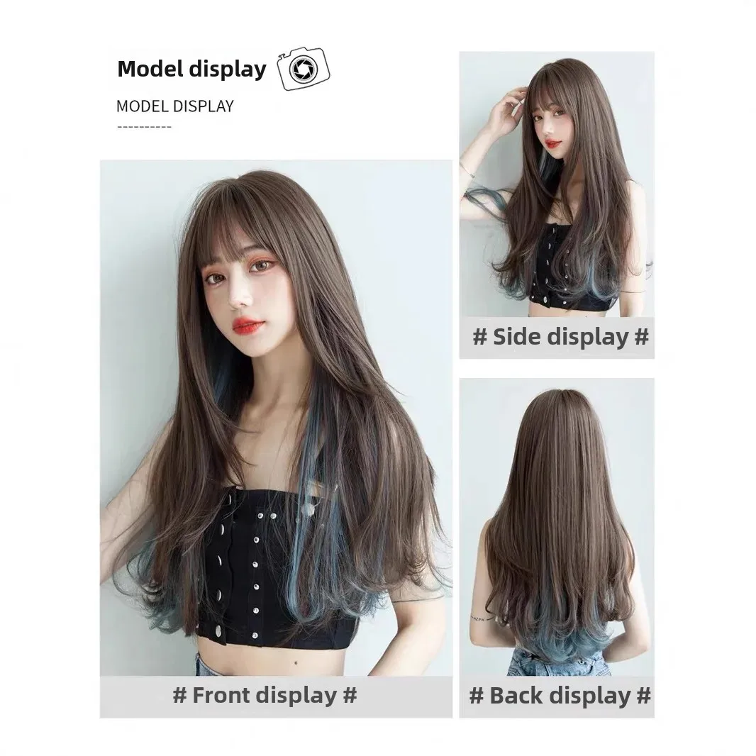 Elegant Long Hair Wig Women's Natural Looking Pear Blossom Headpiece Straight Hair With Highlighted Coloring Natural Wig