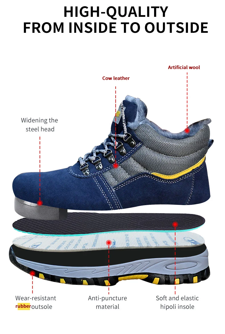 High Quality Winter Boots Men Steel Toe Cap Safety Boots Work Shoes Men Puncture-Proof Work Boots Plush Warm Safety Shoes male