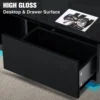 LED Coffee Table Modern Side Tables High Gloss Black Cocktail Table with 2 Drawers Open Shelf for Living Room 6