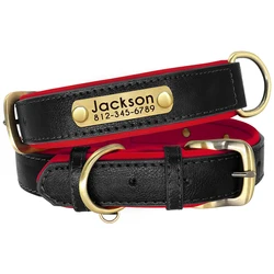 Personalized Leather Dog Collar with Free Engraving and Soft Padded Comfort - M weight6.5- 10kg (Black)