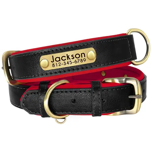 Customized PU Leather Nameplate Dog Collar Soft Padded Dogs Collars Free Engraving Name for Small Medium Large Dogs Adjustable - Image 12