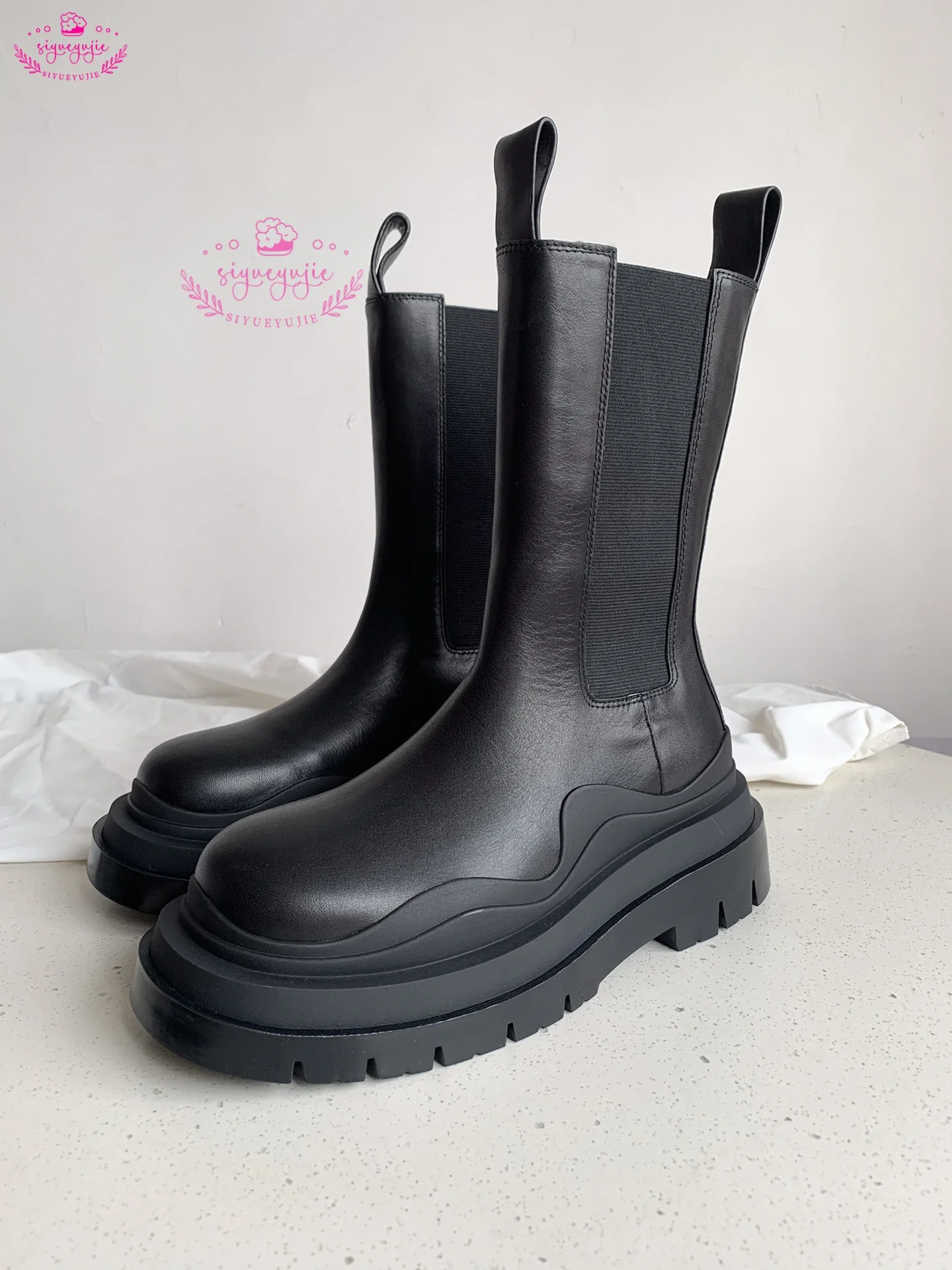 Sudan Array af Gurgle Big Size Orange Mid Calf Women Boots Thick Sole Height Increasing High  Winter Chelsea Boots Women Fashion Platform Rain Boots - AliExpress