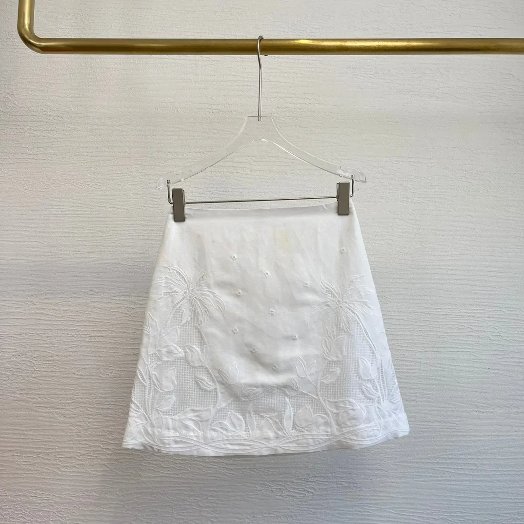 2024 Linen Spring White Top Quality Embroidery Pocket A-line All-matching Women Mini Skirt find pocket note white grid блокнот