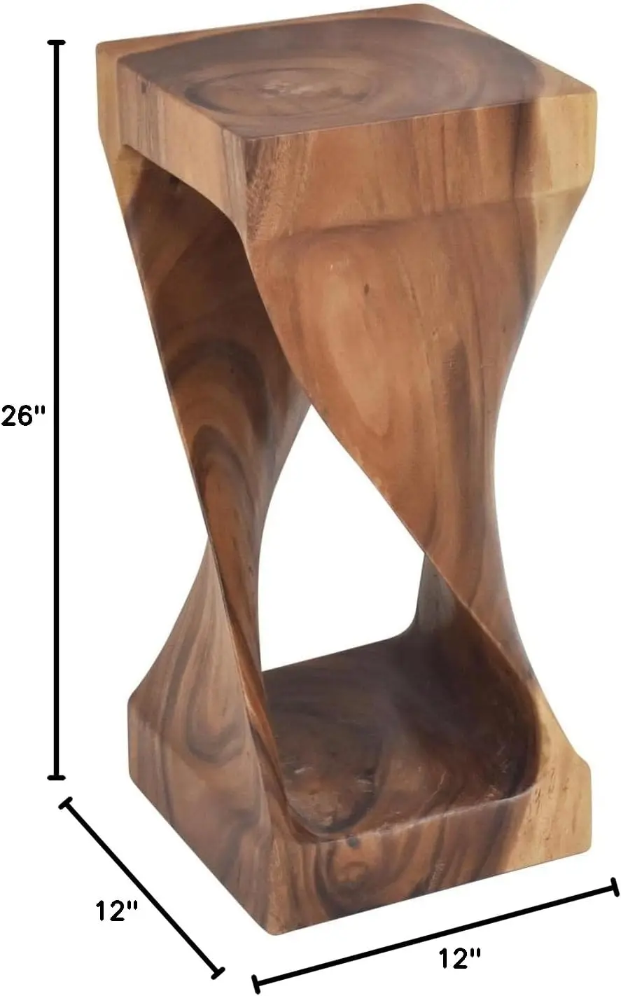 Functional and Visually Alluring Natural Wood Glaze Accent Side Table, 12 L x 12 W x 26 H, Brown