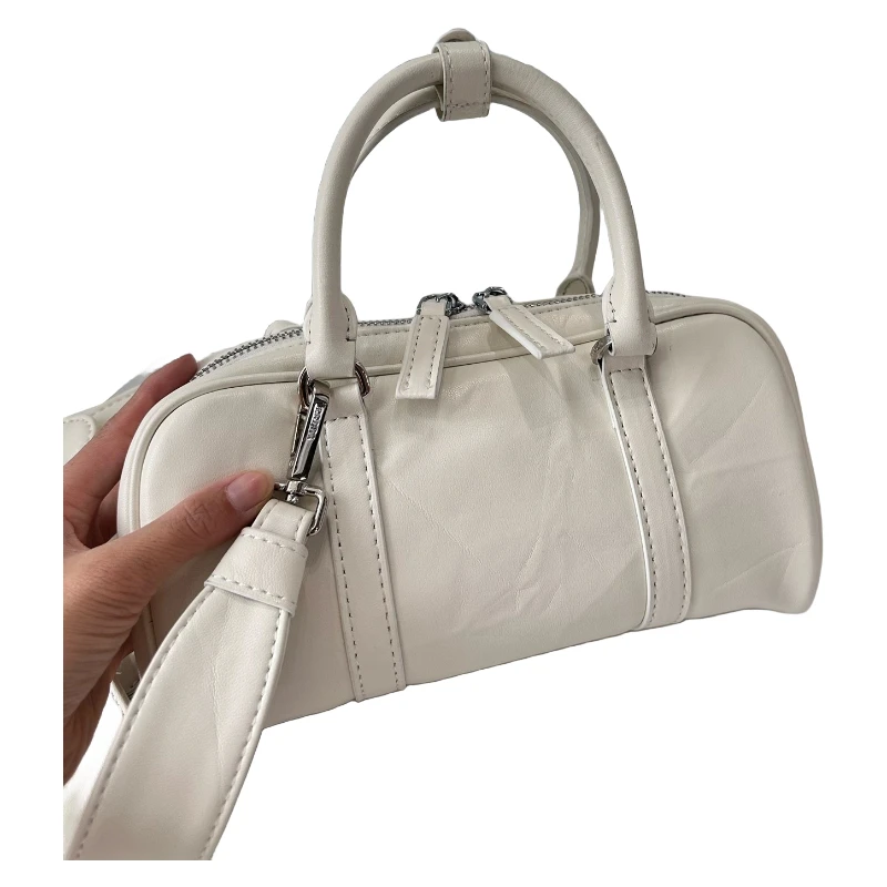 

Women's white leather fashionable camera bag trendy handbag