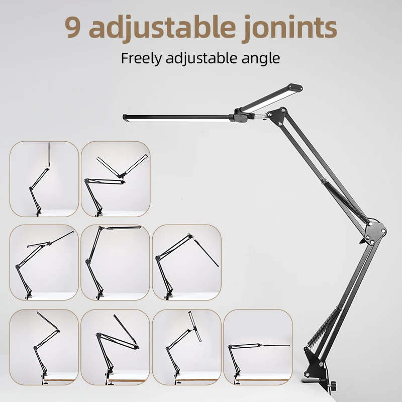 Clip LED Desk Lamps Dimmable Reading Double Head Table Lamp Monitor light USB Table Lamp for Office Study Working Folding Lights 4
